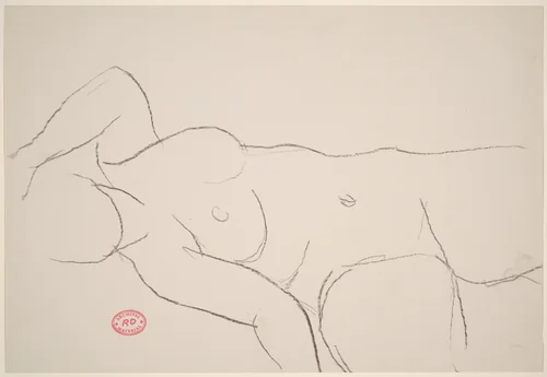Untitled [reclining female nude with left arm above head] by Richard Diebenkorn, drawing, 1955-1967