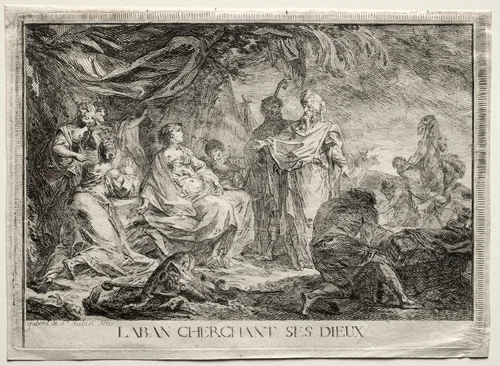 Laban Searching for His Household Gods by Augustin de Saint-Aubin, print, 1763