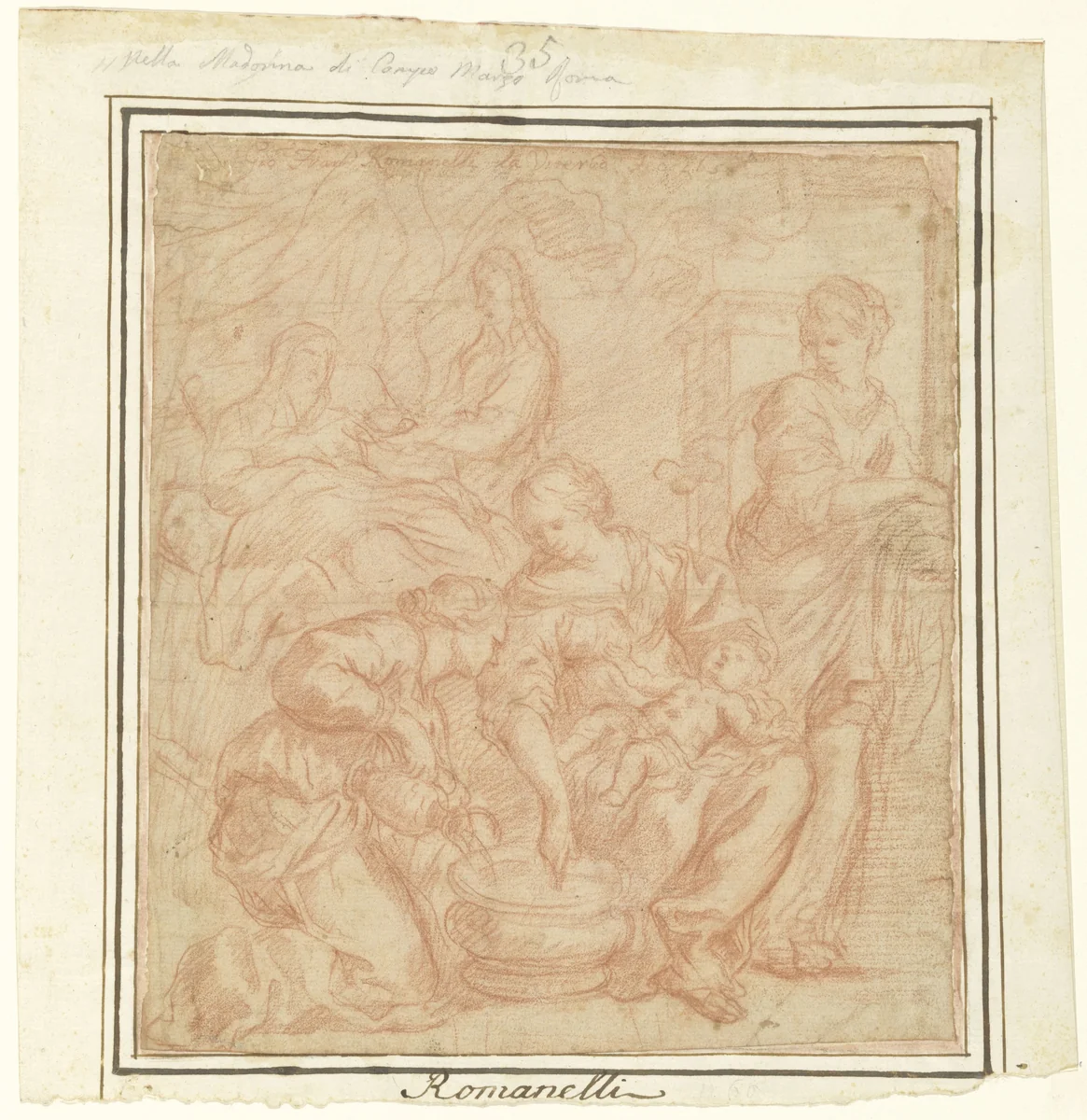 De geboorte van Johannes de Doper by Giovanni Francesco Romanelli, drawing, 1643-1662