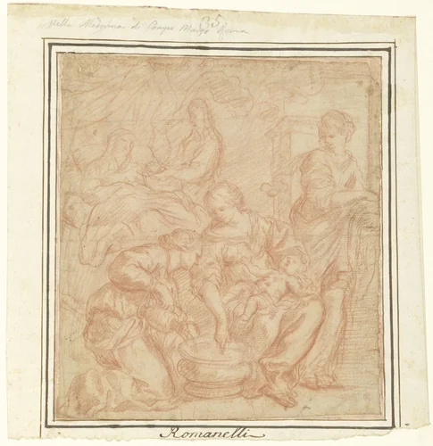 De geboorte van Johannes de Doper by Giovanni Francesco Romanelli, drawing, 1643-1662