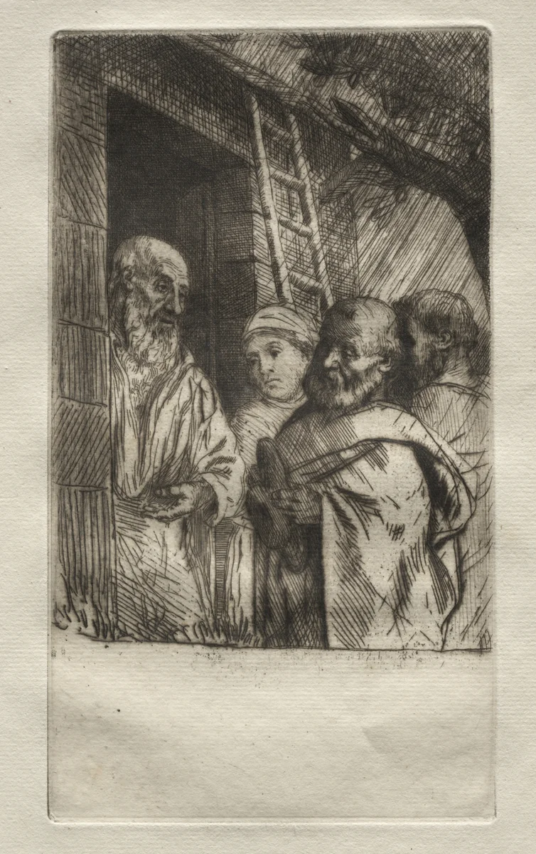 St. Pierre et St. Paul à la porte du Bonhomme Misère by Alphonse Legros, print, 1857-1911