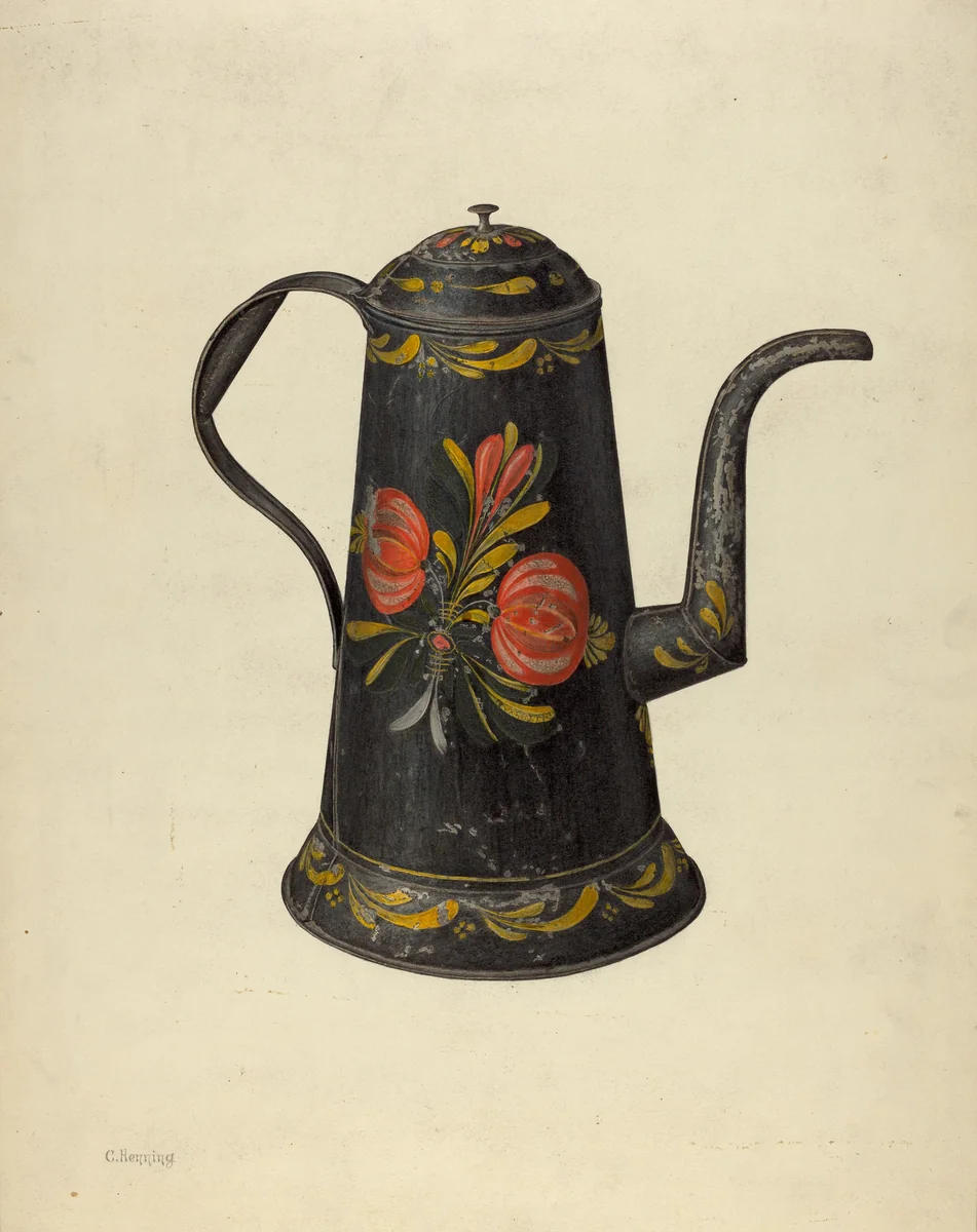 Toleware Coffee Pot by Charles Henning, index of american design, 1935-1942