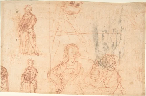 Figure Studies; Landscape (recto); Copy after Antique Style Hercules Statue (verso) by anonymous, drawing, 1580-1620
