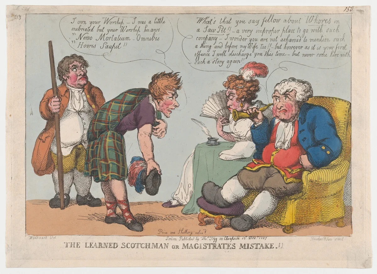 The Learned Scotchman, or Magistrates Mistake! by Thomas Rowlandson, print, 1807