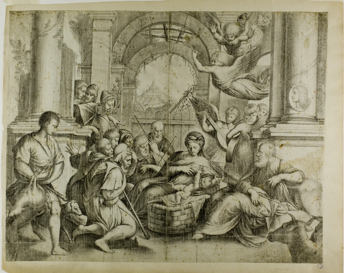 Adoration of the Shepherds by Girolamo da Treviso the Younger, drawing, 1517-1544