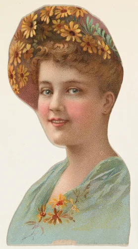 Actress wearing hat decorated with daisies, from Stars of the Stage, Fourth Series (N132) issued by Duke Sons & Co. to promote Honest Long Cut Tobacco by W. Duke, Sons & Co., print, 1892-1893