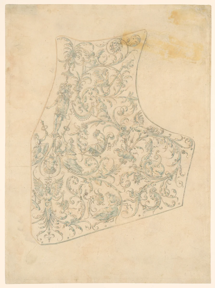 Design for the Breastplate of a Suit of Armor by Etienne Delaune, drawing, 1573-1579
