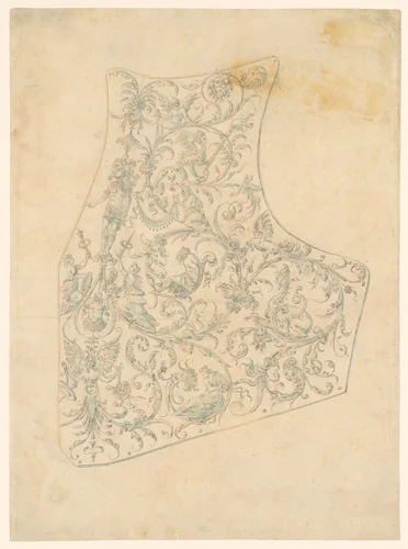Design for the Breastplate of a Suit of Armor by Etienne Delaune, drawing, 1573-1579