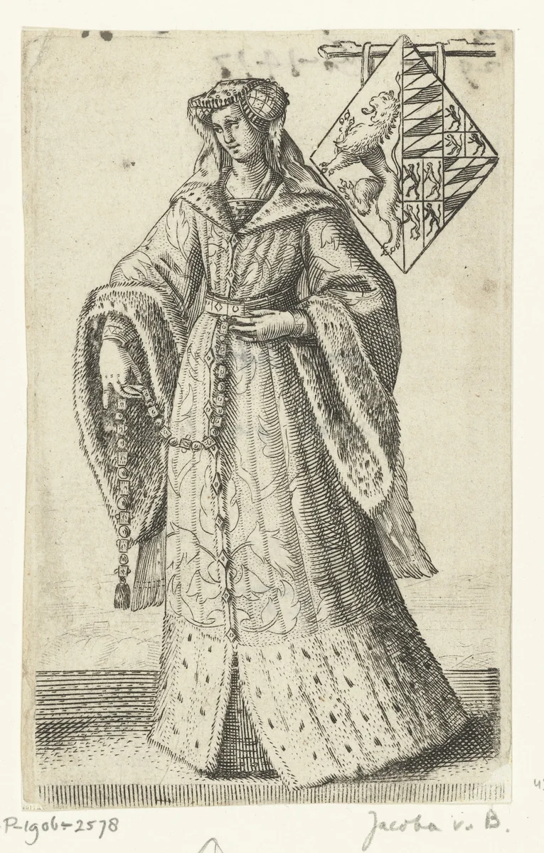 Portret van Jacoba van Beieren, gravin van Holland, Zeeland en Henegouwen by Adriaen Matham, print, 1620