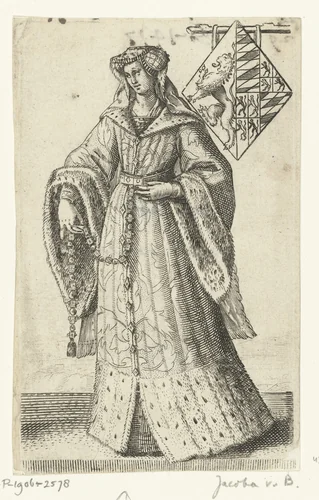 Portret van Jacoba van Beieren, gravin van Holland, Zeeland en Henegouwen by Adriaen Matham, print, 1620