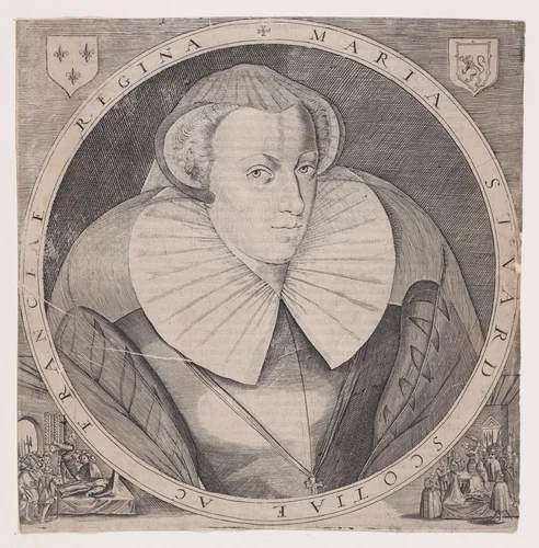 Mary, Queen of Scots (from "Historia Belgica nostri potissimum temporis, Belgii sub quatuor Burgundis et totidem Austriacis Principibus conjunctionem et gubernationem breviter," page 410) by Emanuel van Meteren, print, 1595-1605