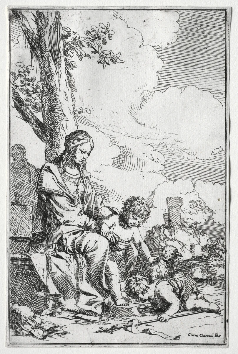 Holy Family with the Infant St. John by Giulio I Carpioni, print, 1640-1660