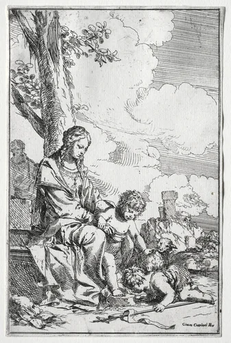 Holy Family with the Infant St. John by Giulio I Carpioni, print, 1640-1660