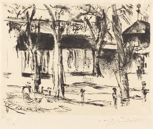 Bahnhof Tiergarten (Court with Trees) by Lovis Corinth, print, 1920-1921