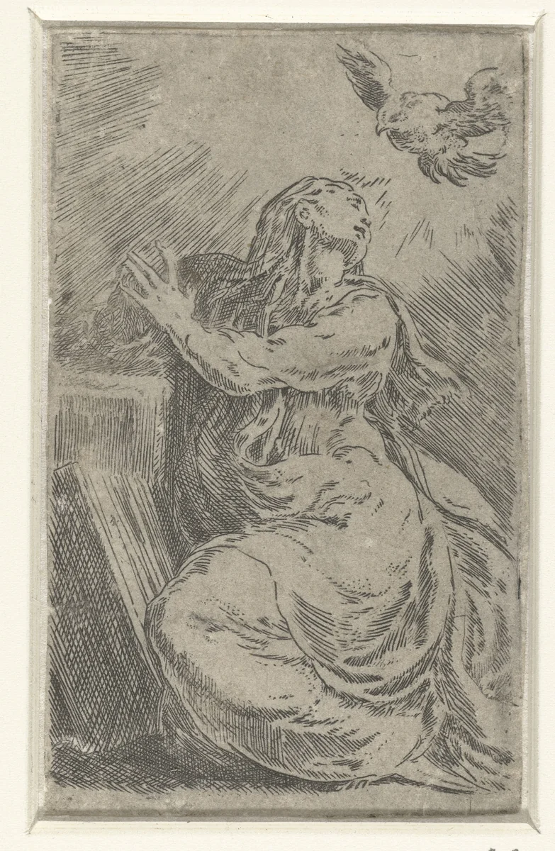 Annunciatie by Parmigianino, print, 1524-1540