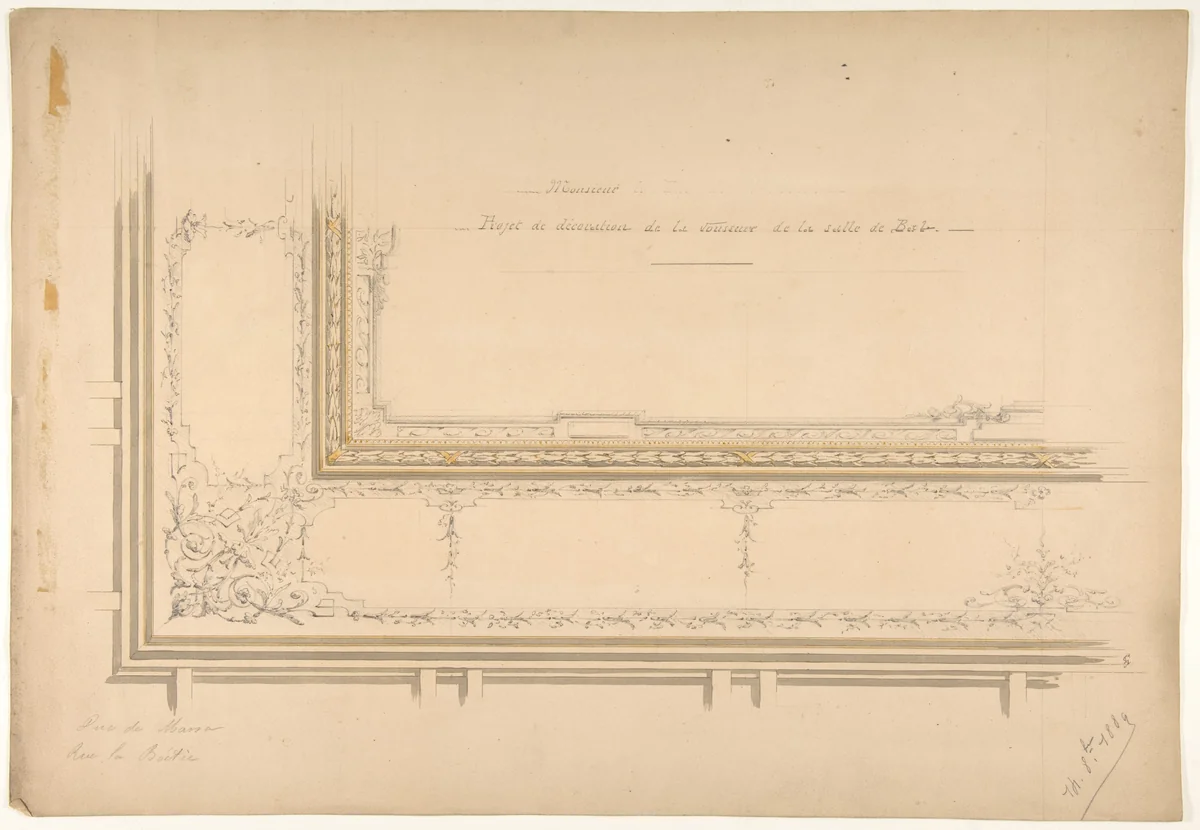 Design for ceiling decoration in the residence of the Duc de Massa on the rue la Boétie, Paris by Jules-Edmond-Charles Lachaise, drawing, 1889