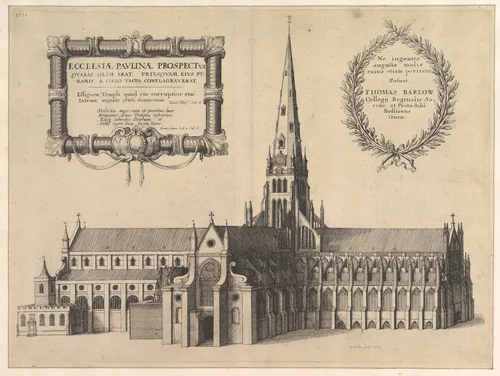Saint Paul's from the South Showing the Spire (Ecclesiae Paulinae Prospectus...), from "The History of St. Paul's Cathedral in London" by Wenceslaus Hollar, print, 1657