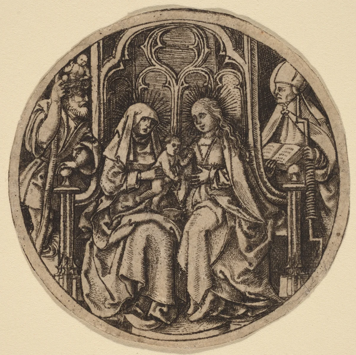 Madonna and Child with Saints Christopher and Erasmus by Netherlandish 15th Century, print, 1480