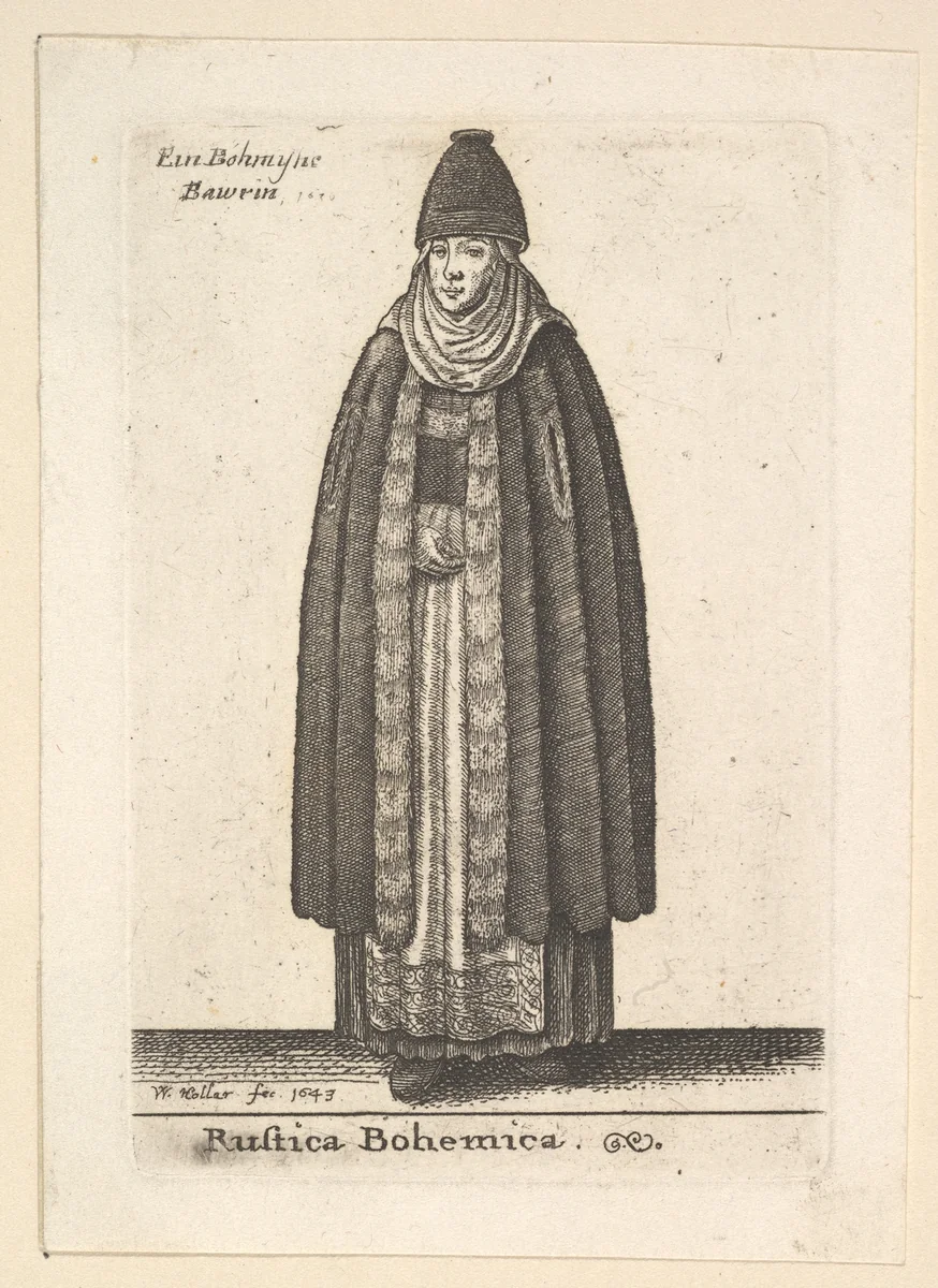 Rustica Bohemica. (Bohemian peasant woman) by Wenceslaus Hollar, print, 1643-1816