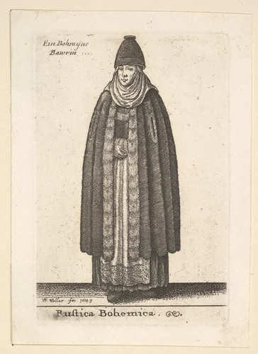 Rustica Bohemica. (Bohemian peasant woman) by Wenceslaus Hollar, print, 1643-1816