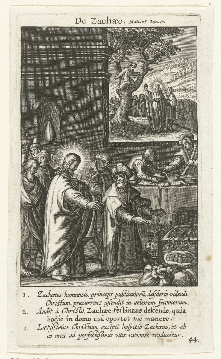 Christus in het huis van de hoofdtollenaar Zacheüs by Boëtius Adamsz. Bolswert, print, 1590-1622