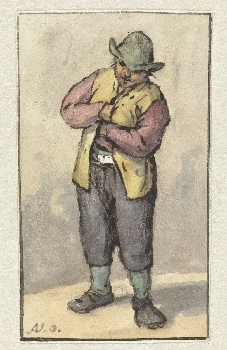 Staande boer met groene hoed by anonymous, drawing, 1800-1900