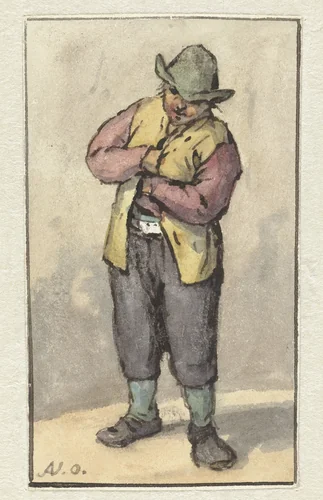Staande boer met groene hoed by anonymous, drawing, 1800-1900