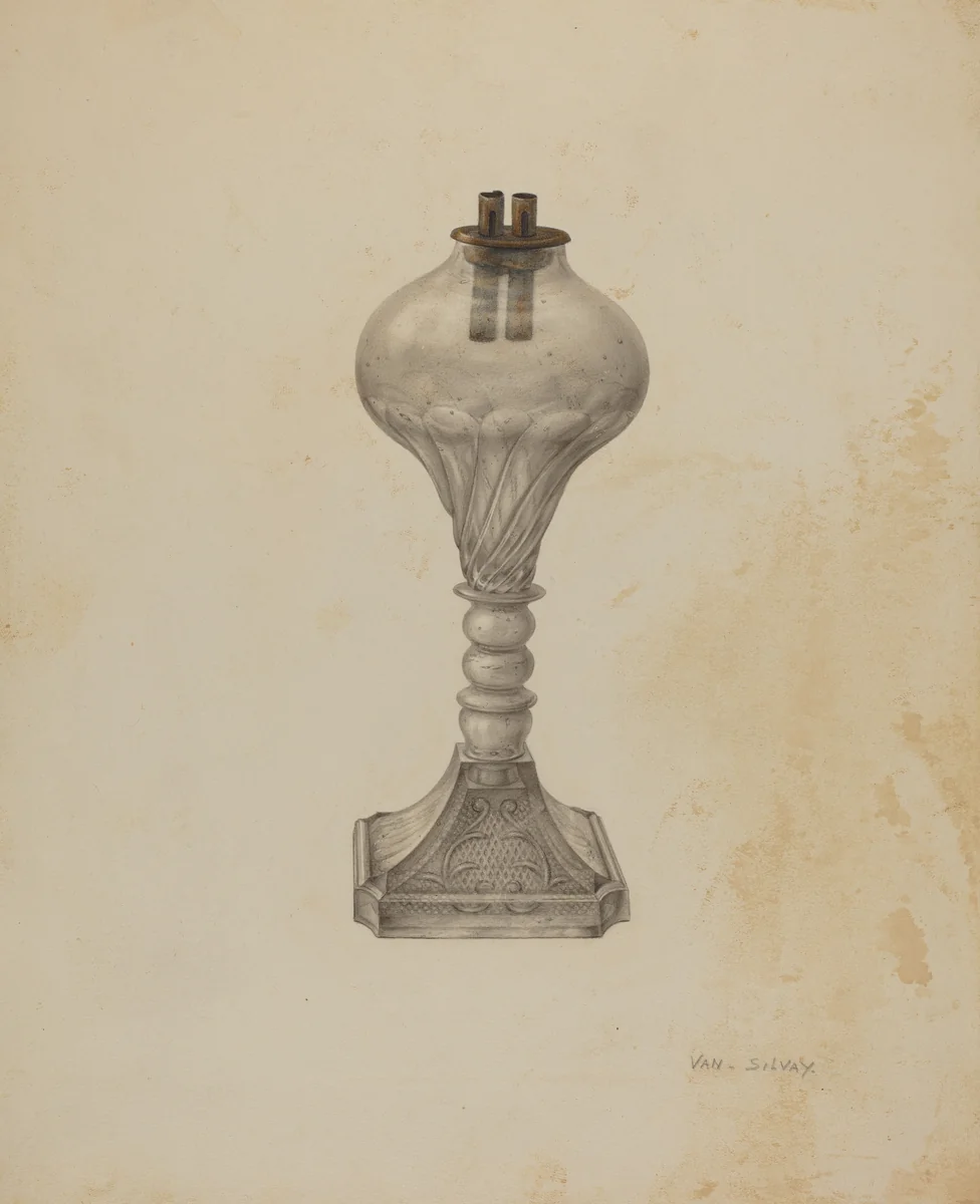 Whale Oil Lamp by Van Silvay, index of american design, 1941