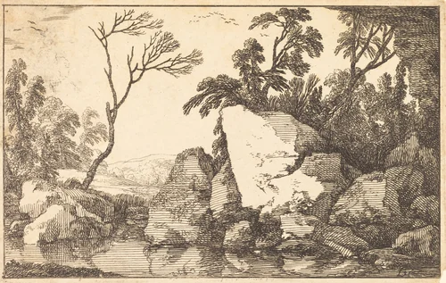 A Rocky Pond by Laurent de La Hyre, print, 1640