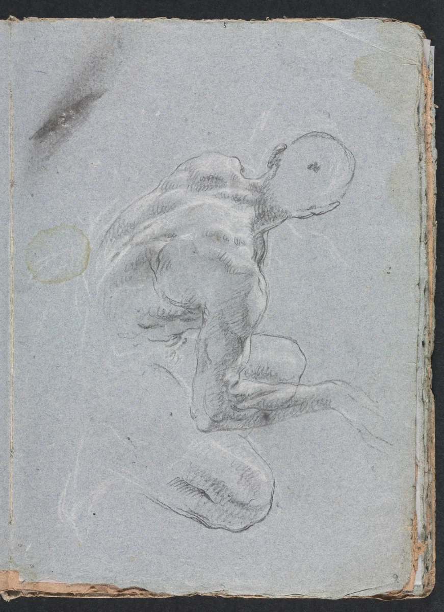 Verona Sketchbook: Male nude from back (page 9) by Francesco Lorenzi, book, 1760
