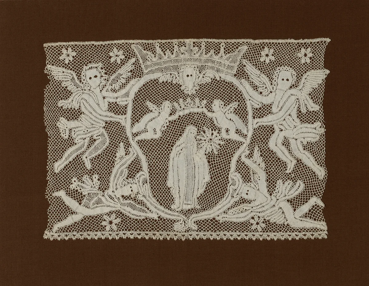 Fragment (Flounce depicting Mary, Queen of Heaven) by Italy, textile, 1725-1775