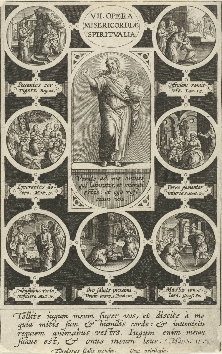 Zeven geestelijke werken van barmhartigheid by Unknown, print, 1581-1633