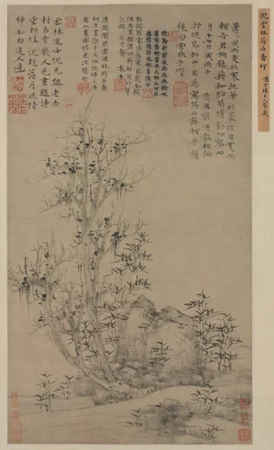 Bamboo, Rock, and Tall Tree by Ni Zan, painting, 1300-1399