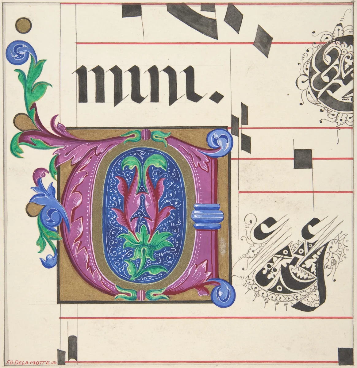 Illuminated Initial from Hymnal by Freeman Gage Delamotte, drawing, 1830-1862