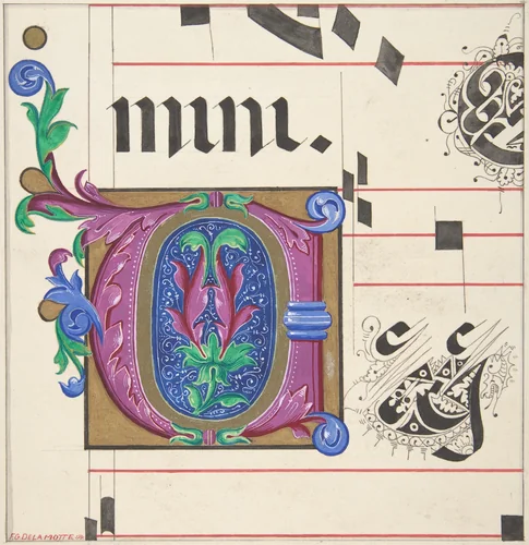 Illuminated Initial from Hymnal by Freeman Gage Delamotte, drawing, 1830-1862