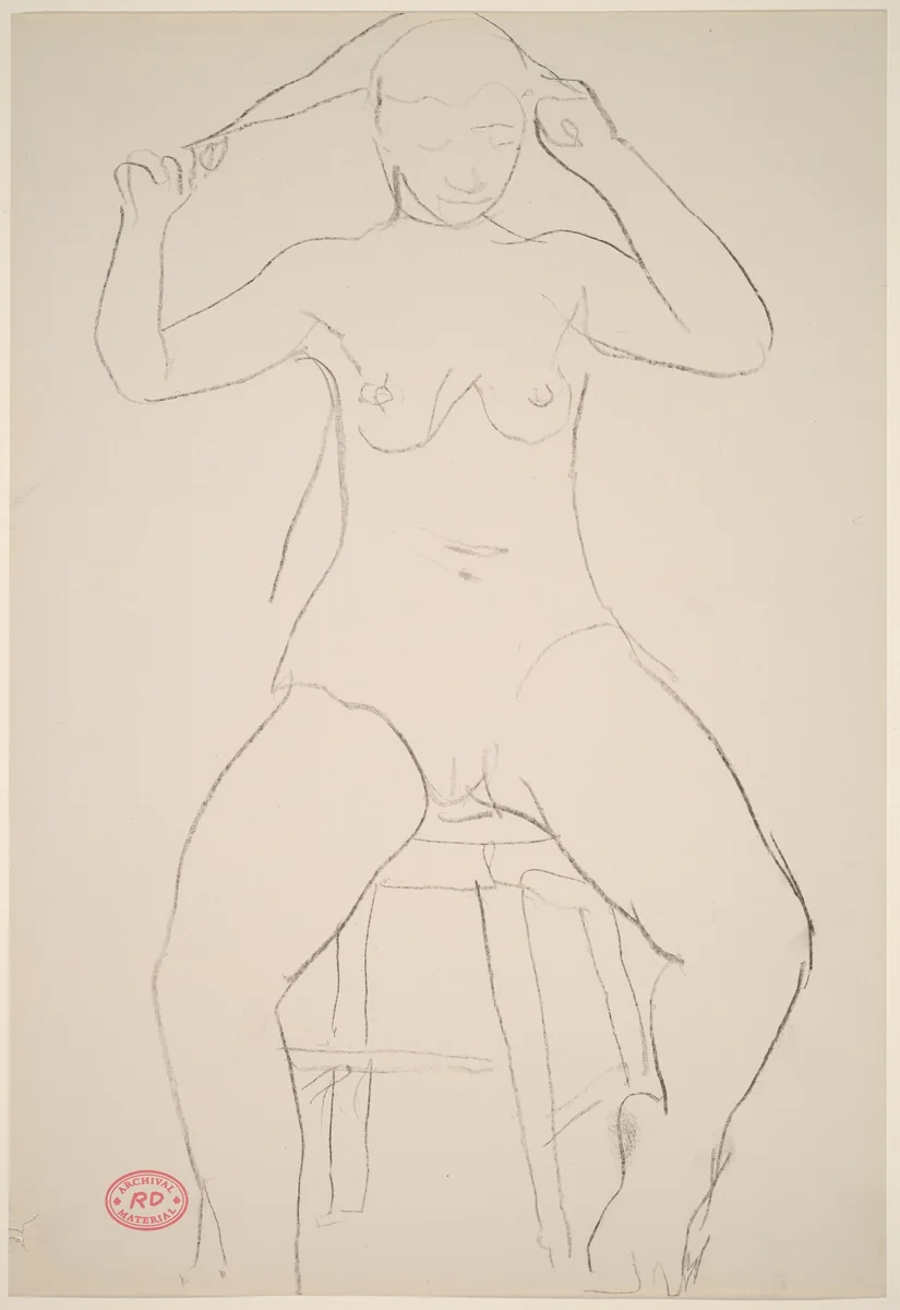 Untitled [seated nude pulling her hair] by Richard Diebenkorn, drawing, 1955-1967