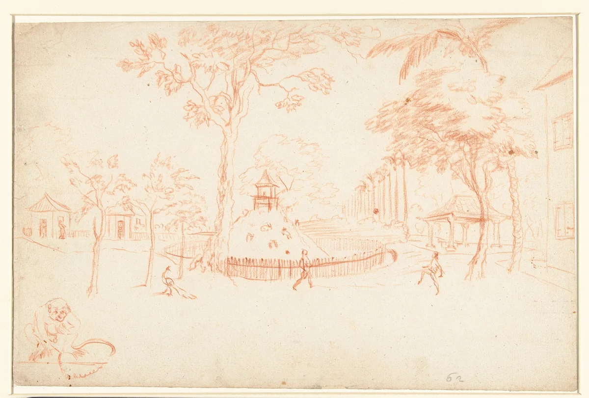 Afrastering met kleine berg by anonymous, drawing, 1700