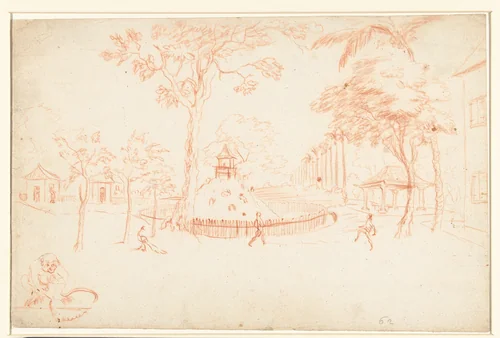 Afrastering met kleine berg by anonymous, drawing, 1700