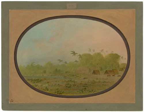 A Small Village of Remos Indians by George Catlin, painting, 1854-1869