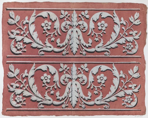 Sheet with two borders with rinceau motif by anonymous, print, 1775-1875