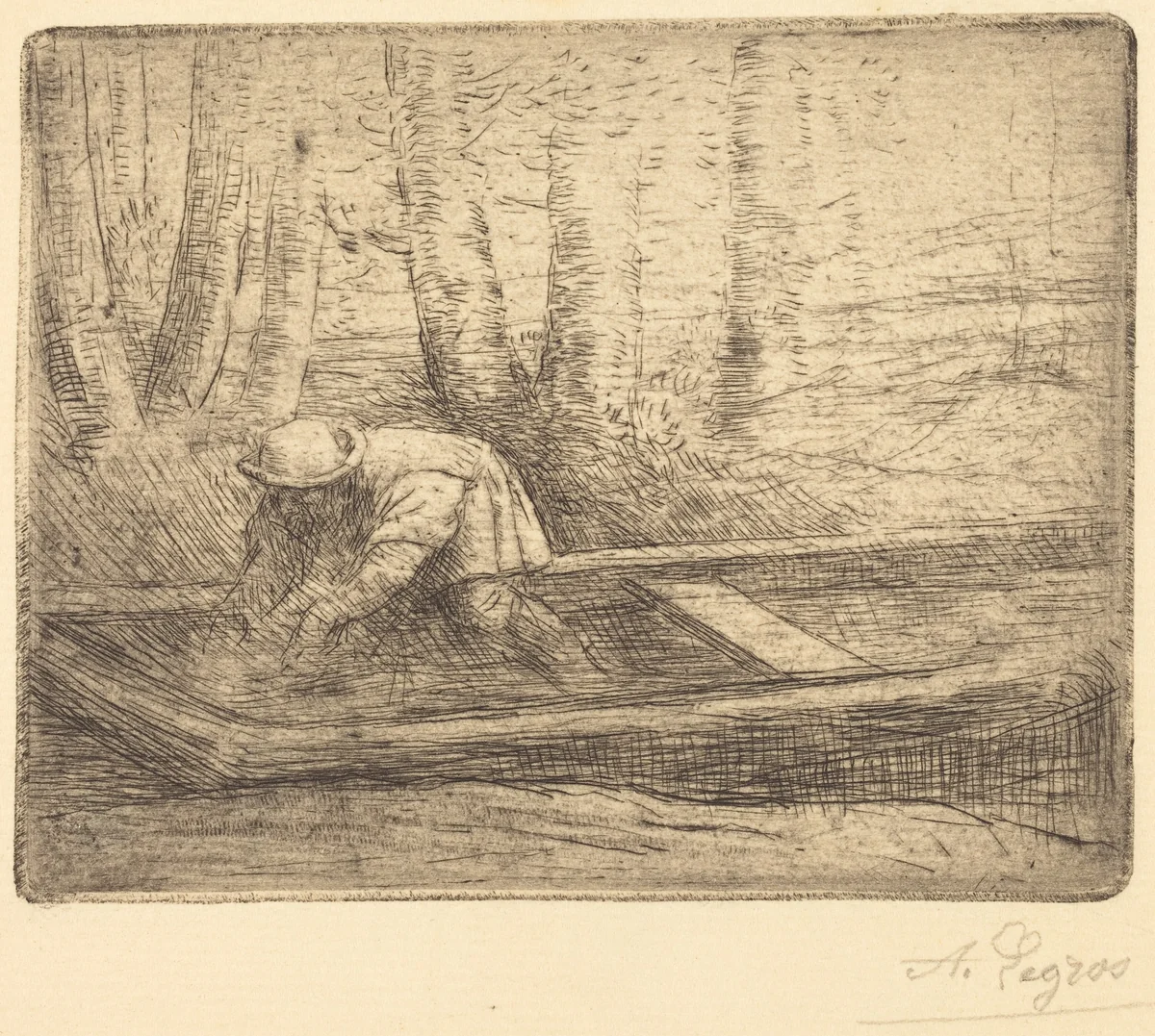 Man in Punt by Alphonse Legros, print, 1837-1911