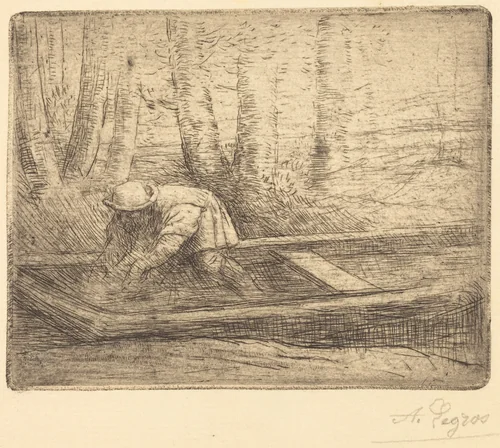 Man in Punt by Alphonse Legros, print, 1837-1911