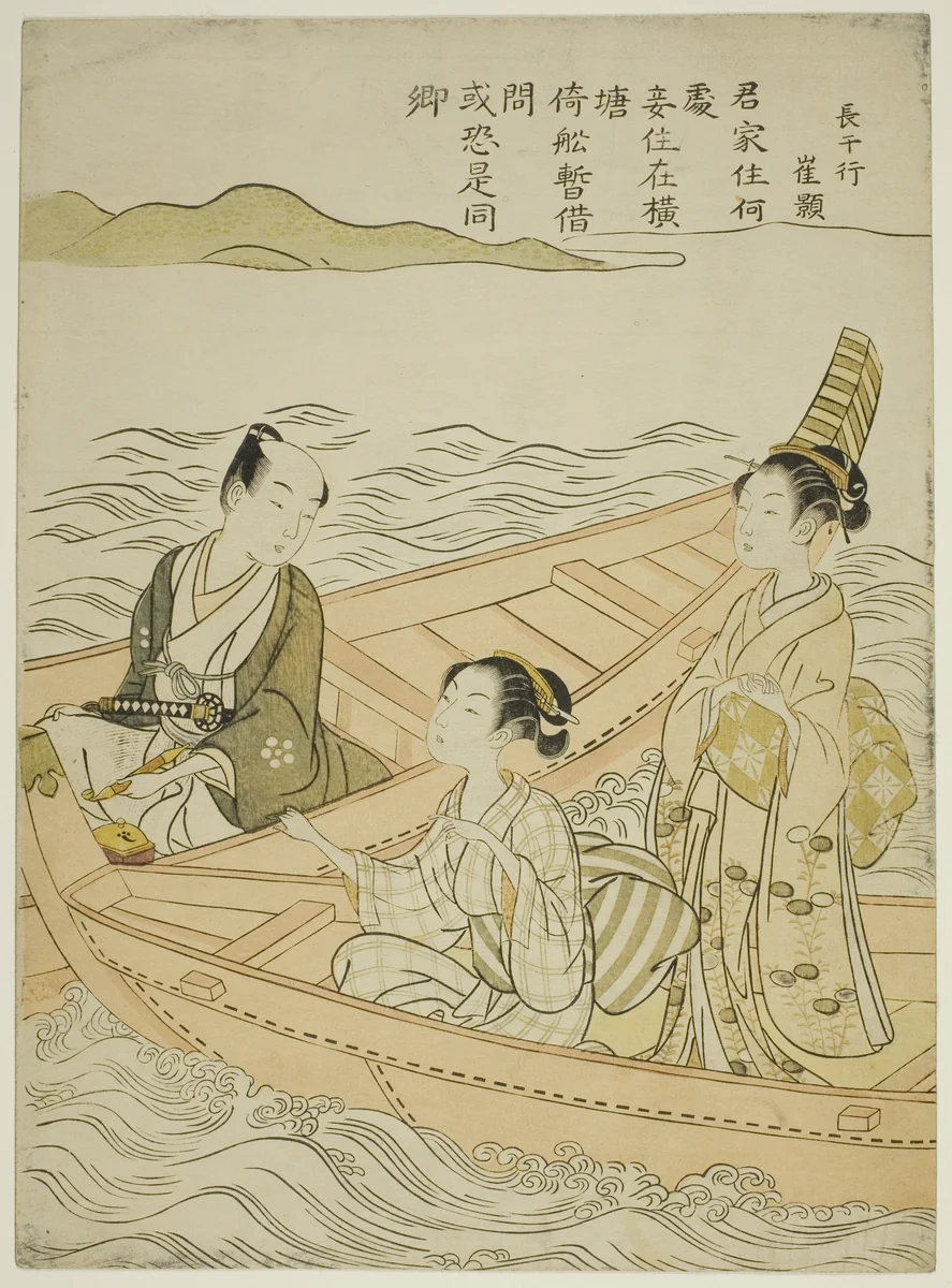 Meeting on the River (parody of Hakurakuten) by Suzuki Harunobu (鈴木春信), print, 1762-1770