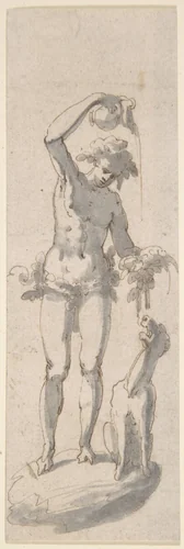 Male Figure with Dog and Pitcher by anonymous, drawing, 1600-1699