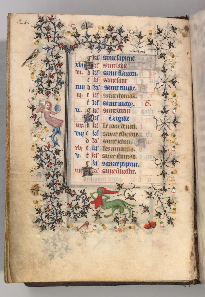 Hours of Charles the Noble, King of Navarre (1361-1425): fol. 12v, December by Master of the Brussels Initials and Associates, book, 1400-1410