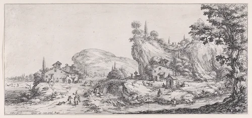 Le Retour de la Chasse (The Return of the Hunt), from "Paysages Gravés pour Jean de Médicis appelées aussi Paysages Dessinés a Florence, Vues de Florence, Paysages d'Italie, et Paysages Définitifs" (Landscapes Engraved for Giovanni de'Medici, Landscapes Designed in Florence, Views of Florence, Landscapes of Italy, and Definitive Landscapes) by Jacques Callot, print, 1613-1623
