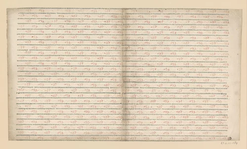 Blad met banenpatroon van takje met vrucht en stippllijn by anonymous, other, 1700-1850