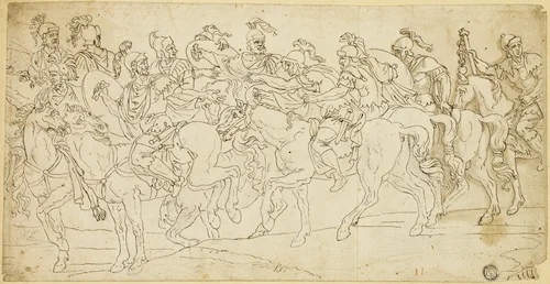 Roman Cavalry on the March by Giulio Romano, drawing, 1676
