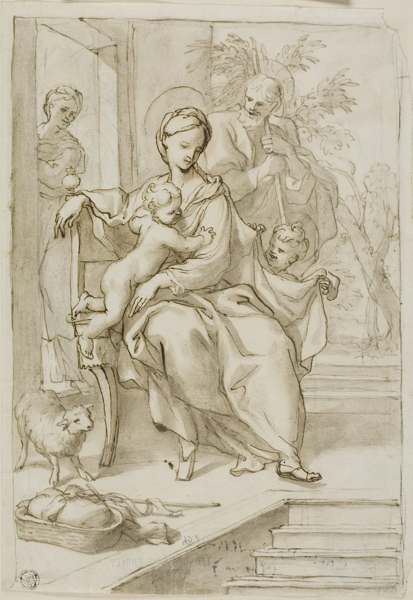 Holy Family with Saint Anne and Infant Saint John the Baptist by Domenico Piola, drawing, 1647-1799