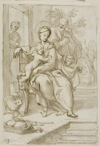 Holy Family with Saint Anne and Infant Saint John the Baptist by Domenico Piola, drawing, 1647-1799